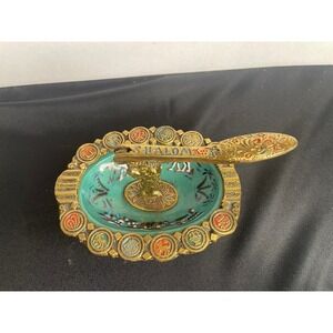Vintage Shalom Jerusalem Brass Bronze Nut Cracker Bowl Pedestal Israel‎